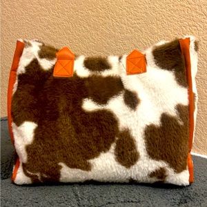 Dark brown cow pattern soft plush tote bag